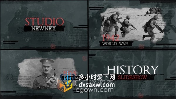 AE模板-笔刷蒙版遮罩效果军事战争纪录片英雄领袖人物介绍历史相册