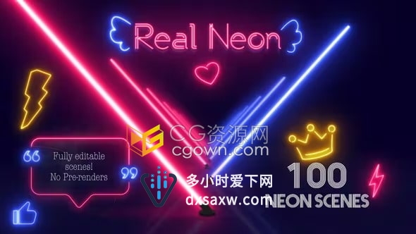 100个实用霓虹灯场景AE视频模板Real Neon