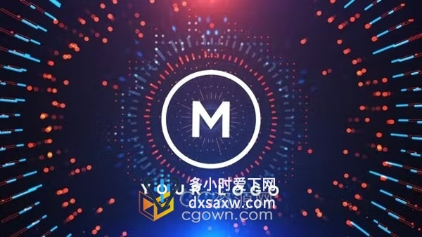 科技片头AE模板-酷炫径向光圈音乐均衡器动画圆形技术元素LOGO展示