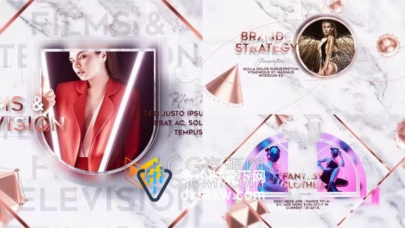 魅力玫瑰金光泽感元素时尚杂志商业活动时装秀颁奖晚会包装视频-AE模板