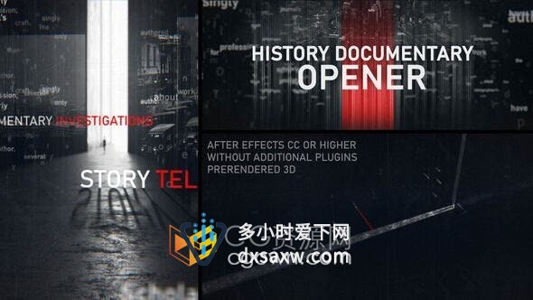 AE模板-三维空间感悬疑犯罪电影片头历史纪录片开场白