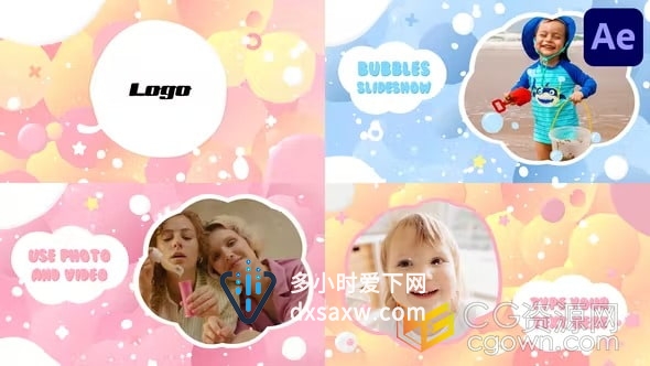 AE模板-Bubble Slideshow彩色卡通可爱泡泡动画儿童相册