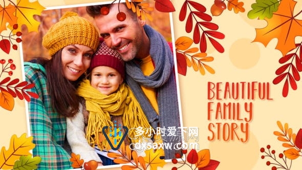 AE模板-感恩季秋叶元素制作婚礼家庭温馨回忆相册换季商品宣传视频
