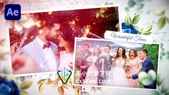 AE婚礼视频相册模板唯美花卉元素展示照片动画幻灯片