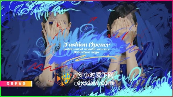 AE模板-彩色画笔涂鸦动画效果时尚美容服装商品广告社交营销视频开场