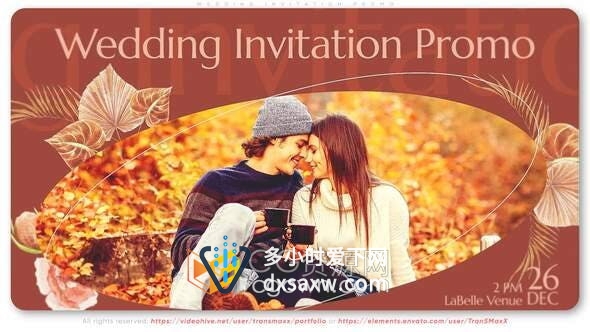 AE模板-柔和浪漫风格制作婚礼请柬浪漫幻灯片婚礼开场白活动宣传