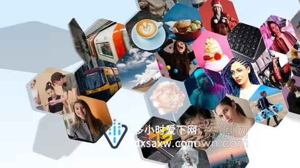 AE模板-六边形翻转动画多照片拼贴照片墙Stomp片头