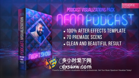 AE模板-3种纵横比霓虹灯效果音频和音乐可视化工具适合任何音乐风格