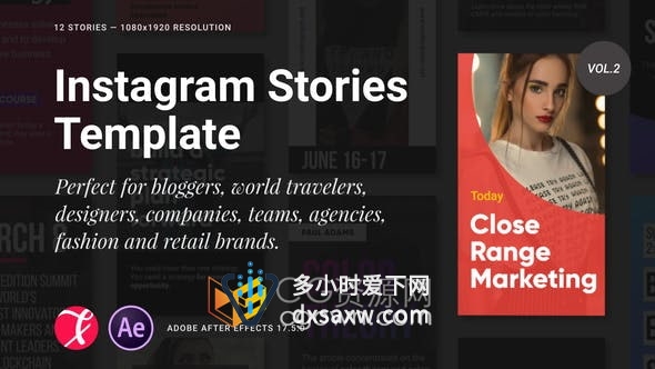 AE模板-手机竖屏动态宣传海报现代社交媒体垂直版动画展示短视频