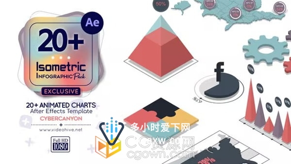 AE模板-20多个等距样式动画信息图表创建解释器或信息图表视频