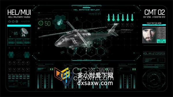 AE模板-HUD军用直升机UI元素制作电影军事任务简报操作故障介绍视频