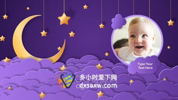 AE模板-可爱卡通精美儿童相册有趣月亮星星夜间场景婴儿视频专辑