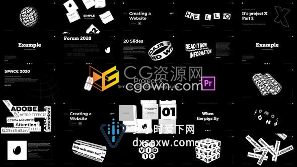 PR预设-20个黑白创意现代字体文本标题字幕条排版动画