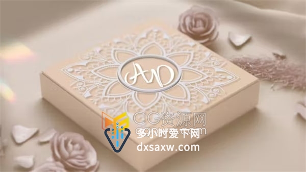 AE模板-浪漫优雅布料花饰3D礼盒揭开婚礼请柬活动邀请函动画