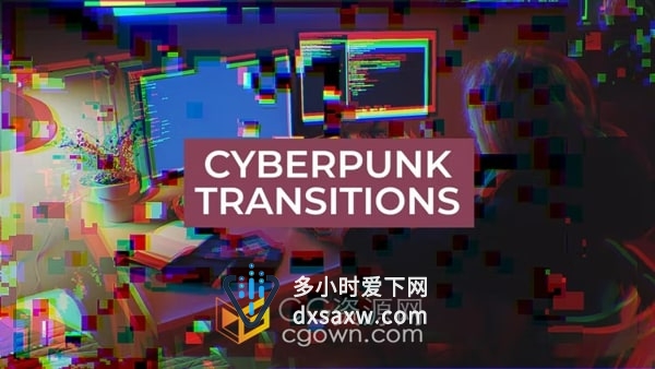 AE模板-12种赛博朋克效果过渡VR游戏科幻社交媒体视频特效制作