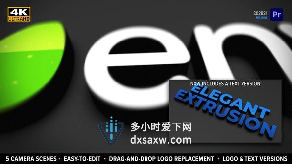 Premiere Pro CC 2021制作3D挤压LOGO动画效果4K分辨率-PR模板