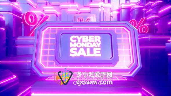AE模板-三维网络计算机图形复古霓虹灯效果商业交易广告标志片头