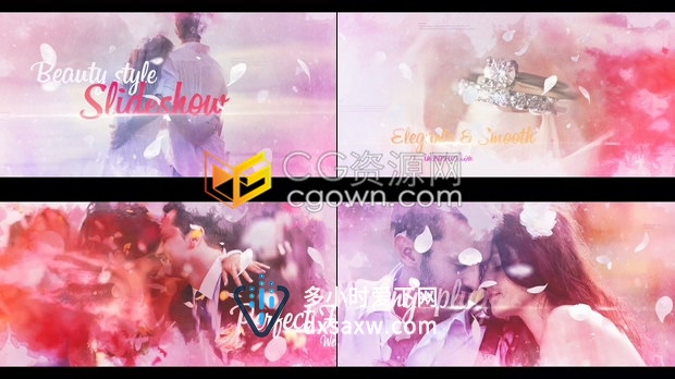 AE与PR模板樱花花瓣动画水彩婚礼照片幻灯片视频相册制作