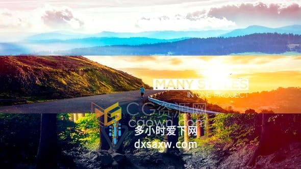 舒适简洁切割分屏转场效果企业活动旅行作品展示幻灯片-PR/AE模板