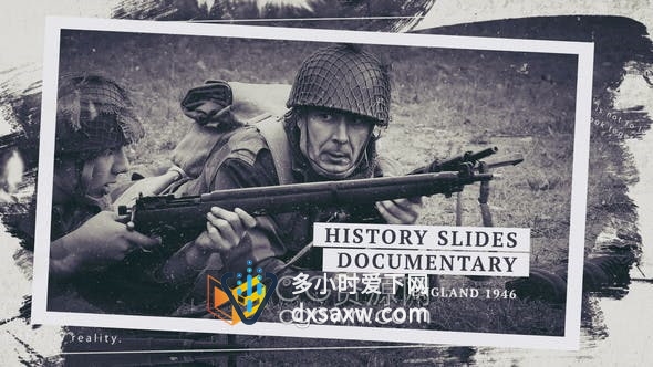 AE与PR模板-历史战争照片幻灯片笔刷动画介绍纪录片视频