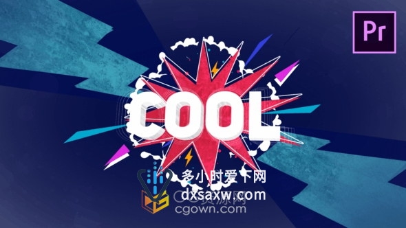 Premiere制作多彩漫画爆炸闪光图形动画LOGO片头社交媒体视频-PR模板