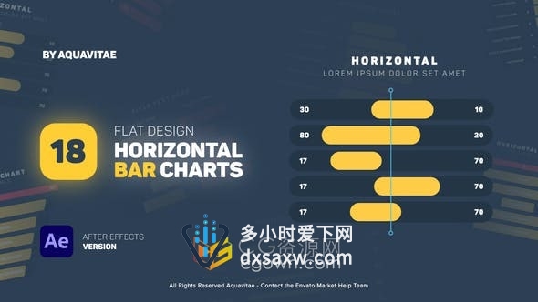 平面设计水平条形图18个数据驱动信息图表AE模板