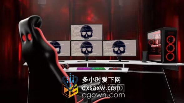 3D渲染游戏玩家电脑桌面场景动画视频片头AE模板