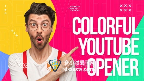 AE模板-多彩形状拼接背景时尚社交媒体平台介绍动态视频广告