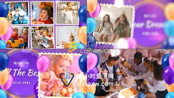 AE模板-儿童生日相册视频周年纪念祝福电影专辑视频祝贺庆祝幻灯片