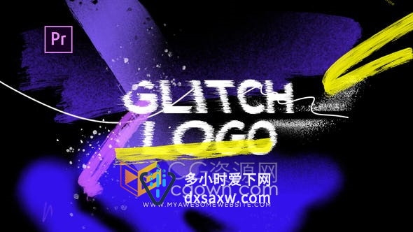 快速画笔涂鸦手绘动态动画失真Grunge小故障效果logo片头-PR模板
