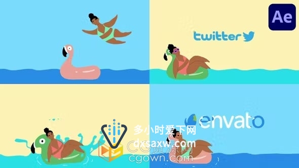 卡通海洋海滩夏天假期旅行宣传片头视频AE模板