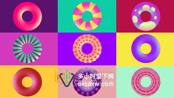 彩色甜甜圈抽象3D动画背景PR模板
