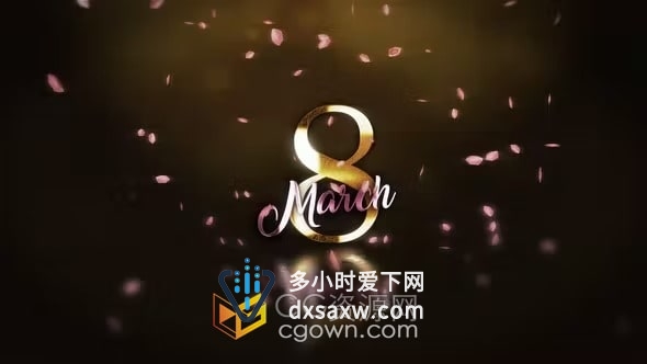 金色文本标题花瓣动画大气优雅38妇女节活动片头-AE模板