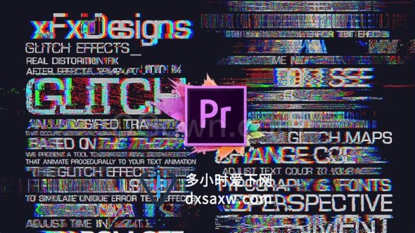 PR制作很酷故障失真效果文字标题RGB分割动画字幕预设-PR模板下载