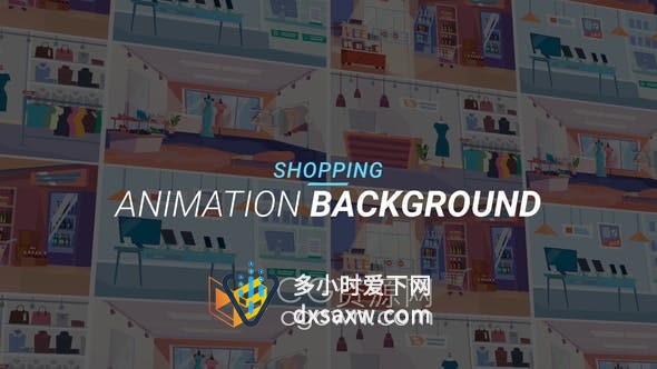 AE模板-服装箱包商店数码产品杂货超市士多店面包店插图解说动画背景