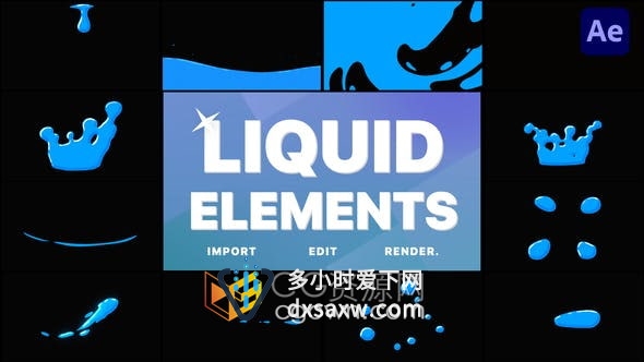 AE模板-12组流体飞溅卡通水流体元素效果视频动画