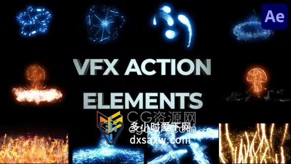 各种炫丽逼真多彩VFX元素和过渡爆炸发光粒子能量等离子特效素材AE模板