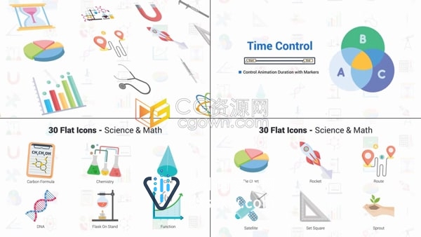 AE模板-30个生物化学科学与数学主题图标动画Science & Math Icons