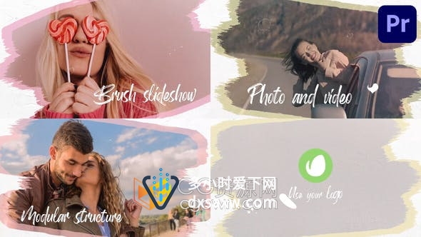 PR模板-6组笔刷动画场景画笔照片幻灯片介绍视频