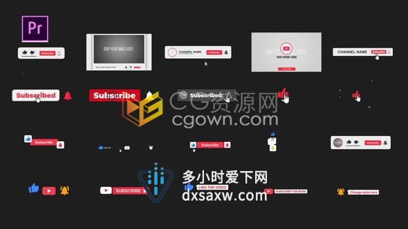 视频媒体频道Vlog订阅提醒铃声图标喜欢点赞字幕条包装-AE模板下载