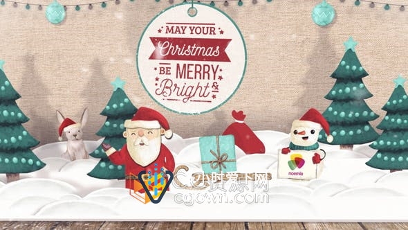 AE模板-温馨可爱圣诞节祝福问候有趣翻开弹出贺卡动画