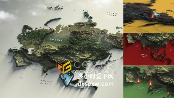 3D亚洲地图AE模板包括中国俄罗斯印度日本韩国