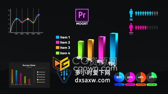 PR模板5款信息图表数据调查曲线图Motion Graphic预设素材