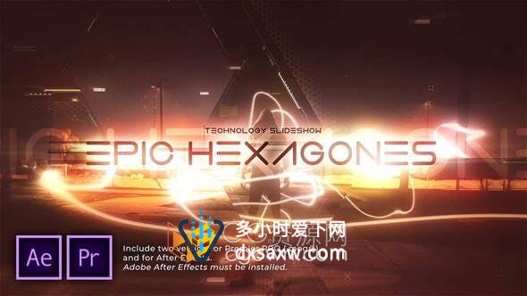 PR与AE模板-六边形遮罩分割公司新技术幻灯片宣传视频