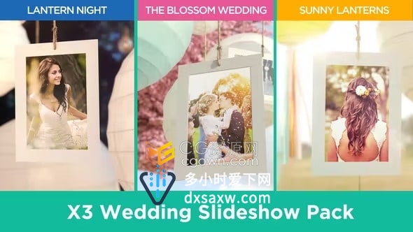 AE婚礼模板-3个精美婚庆幻灯片合集浪漫婚礼视频相册