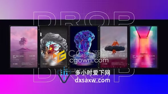 AE模板-创意动画社交媒体宣传数字艺术视频片头NFT Drop Promo