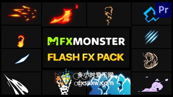 PR模板-12组卡通MG手绘液体流体烟花图形动画Flash FX Pack 08