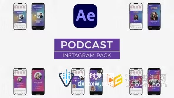 时尚音乐播客可视化竖屏海报Podcast Instagram Pack-AE模板