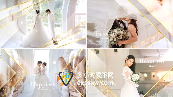 AE模板-优雅图形遮罩粒子婚礼幻灯片浪漫婚纱照片相册视频