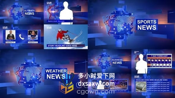 新闻演播室新闻广播频道电视包装设计工程AE模板